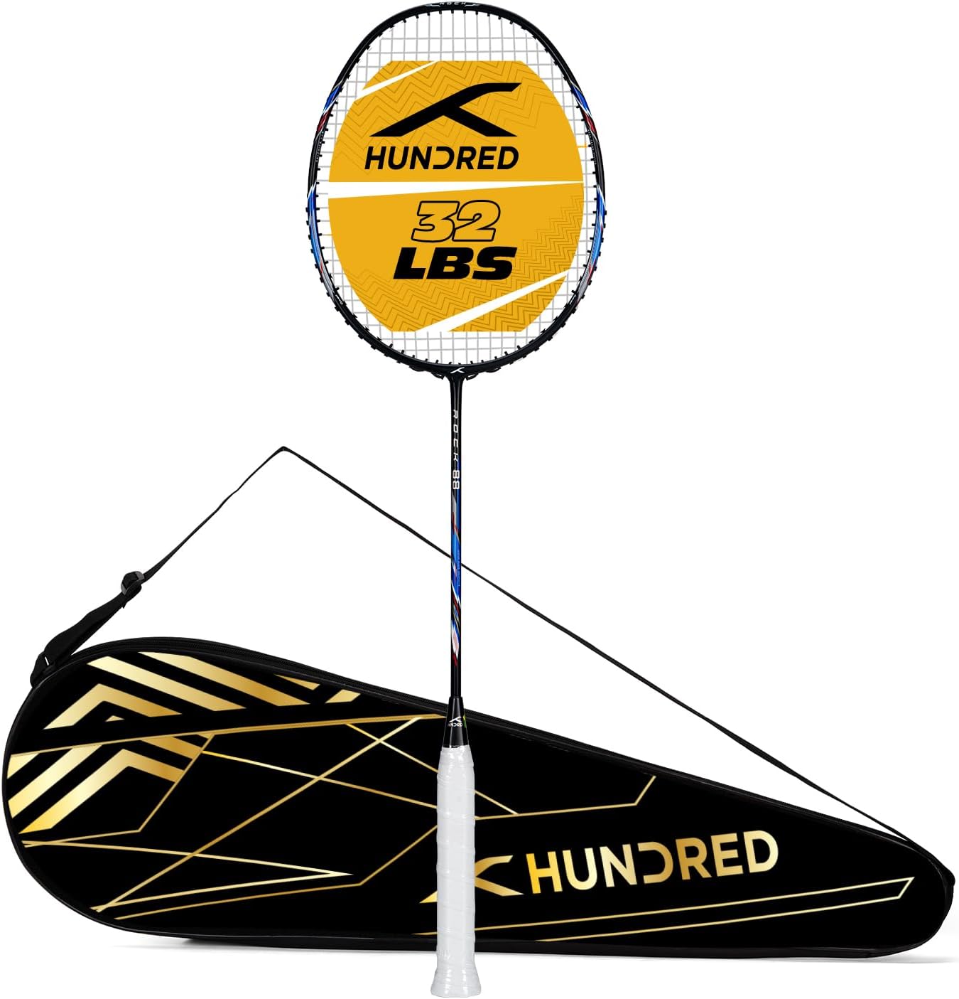 HUNDRED ROCK 88 Carbon Fiber Strung Badminton Racket with Full Racket Cover | For Intermediate Players | 78 grams | Maximum String Tension - 32lbs