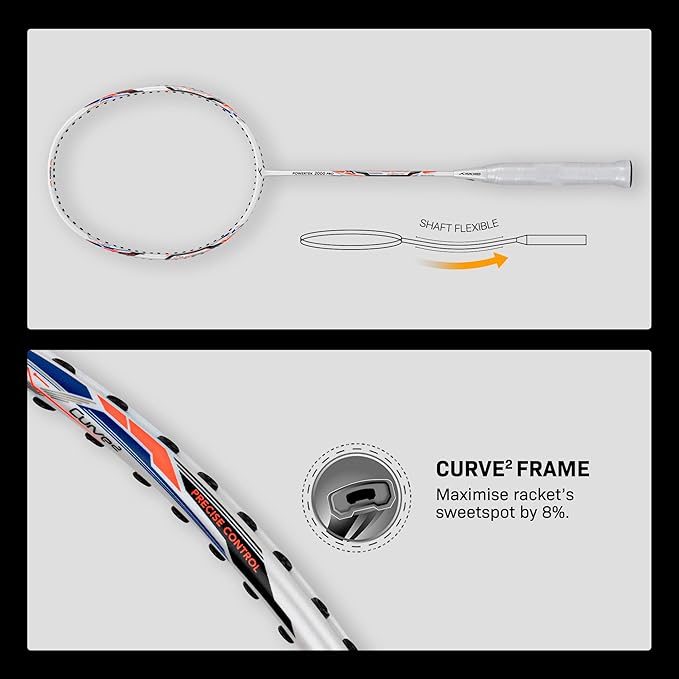 HUNDRED Powertek 2000 PRO Badminton Racket with Full String (Size: Standard, Grip Size: G6) | Stringing | Material: Graphite | For advanced players | Weight: 90 grams | Maximum string tension - 22-24lbs