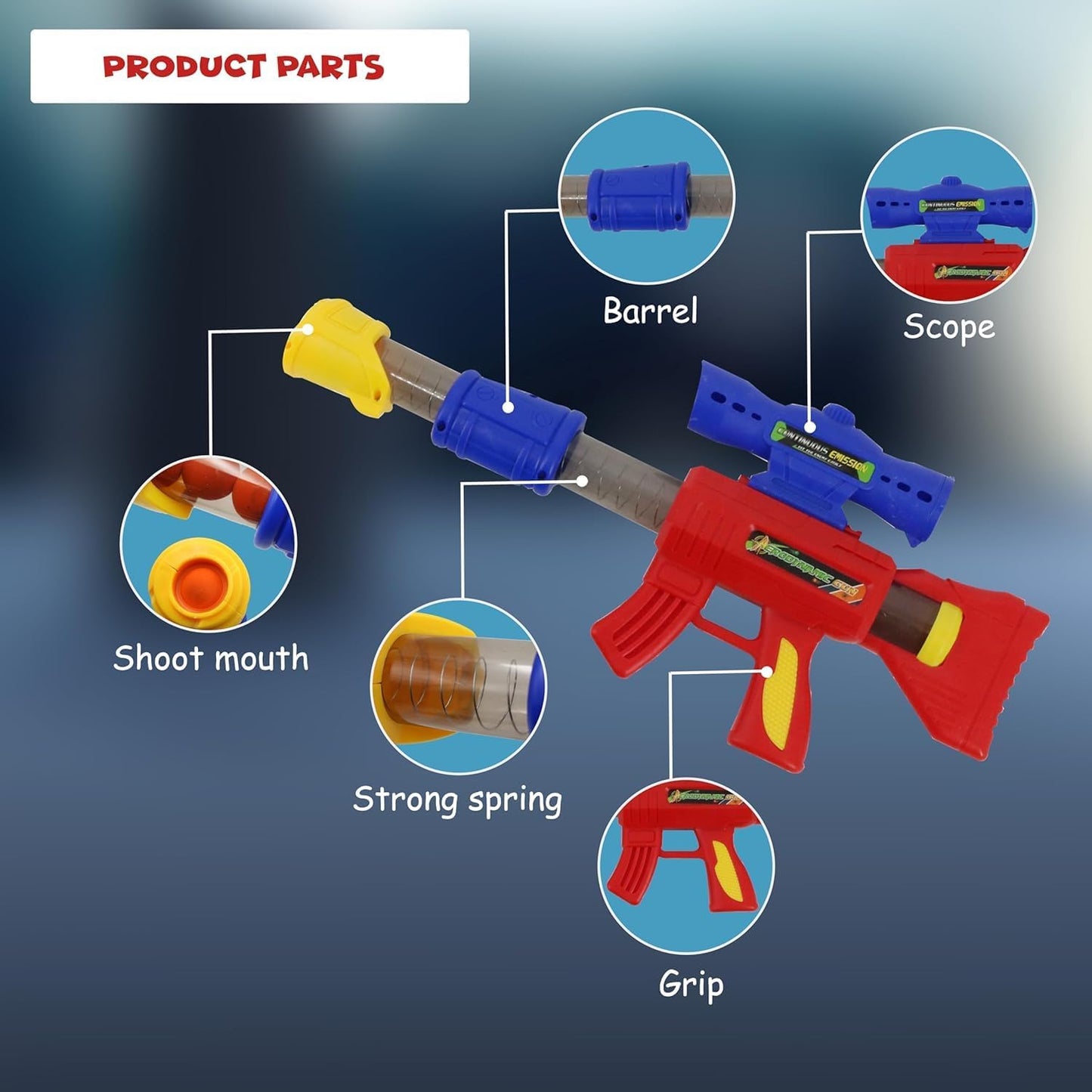 FUNFY Aerodynamic Softball Gun with 8 Softballs and 3 Cans | Multicolored | Foam and Plastic | Air Popper, perfect for target practice | Fun and safe shooting | for children