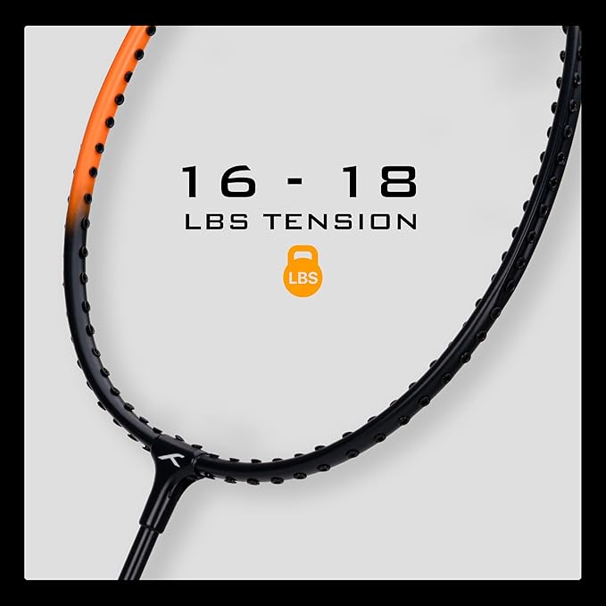 HUNDRED Powertek 100 (set of 2) full-string badminton racket (size: standard, grip size: G5) | Stringing | Material: aluminum | Maximum tension: 16-18lbs | for advanced players