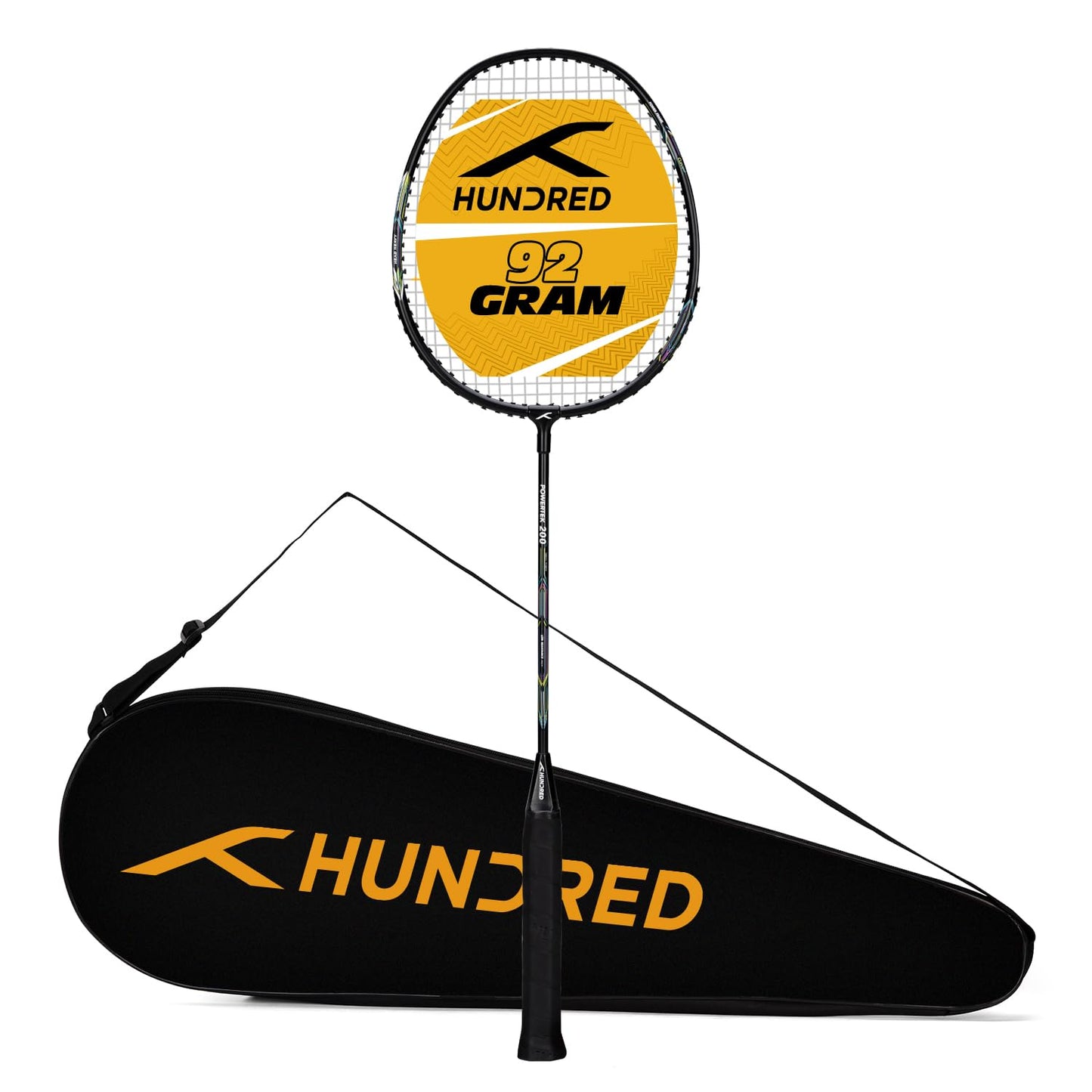 HUNDRED Powertek 200 Badmintonschläger mit Kopfabdeckung (Größe: Standard, Griffgröße:G5) | Besaitet | Material: Aluminium | Für fortgeschrittene Spieler | Gewicht: 95 Gramm | Maximale Saitenspannung - 18-20lbs