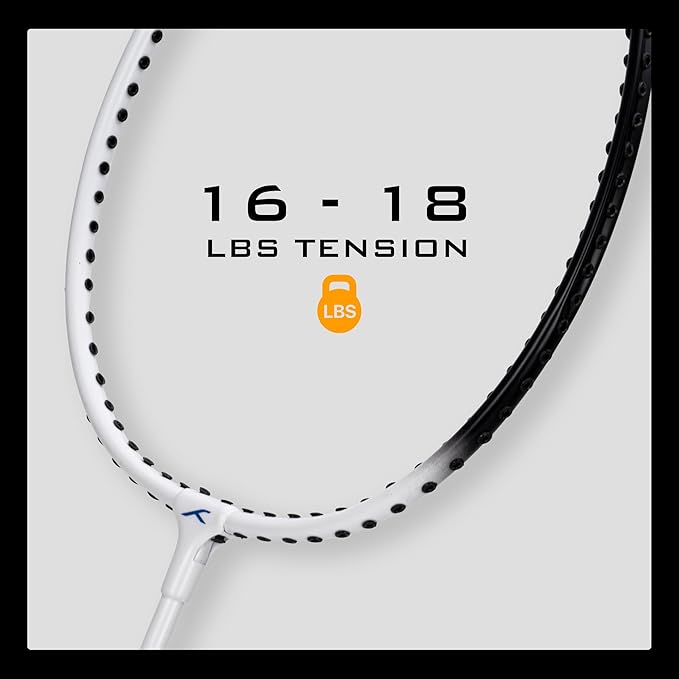 HUNDRED Powertek 100 (set of 2) full-string badminton racket (size: standard, grip size: G5) | Stringing | Material: aluminum | Maximum tension: 16-18lbs | for advanced players