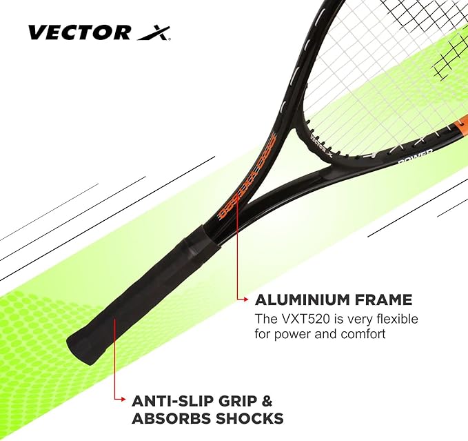 Vector X Recreational Tennis Racket | Color: Orange | Size: One Size | For Men and Boys | Material: Aluminum | Super Lightweight | Beginner to Intermediate