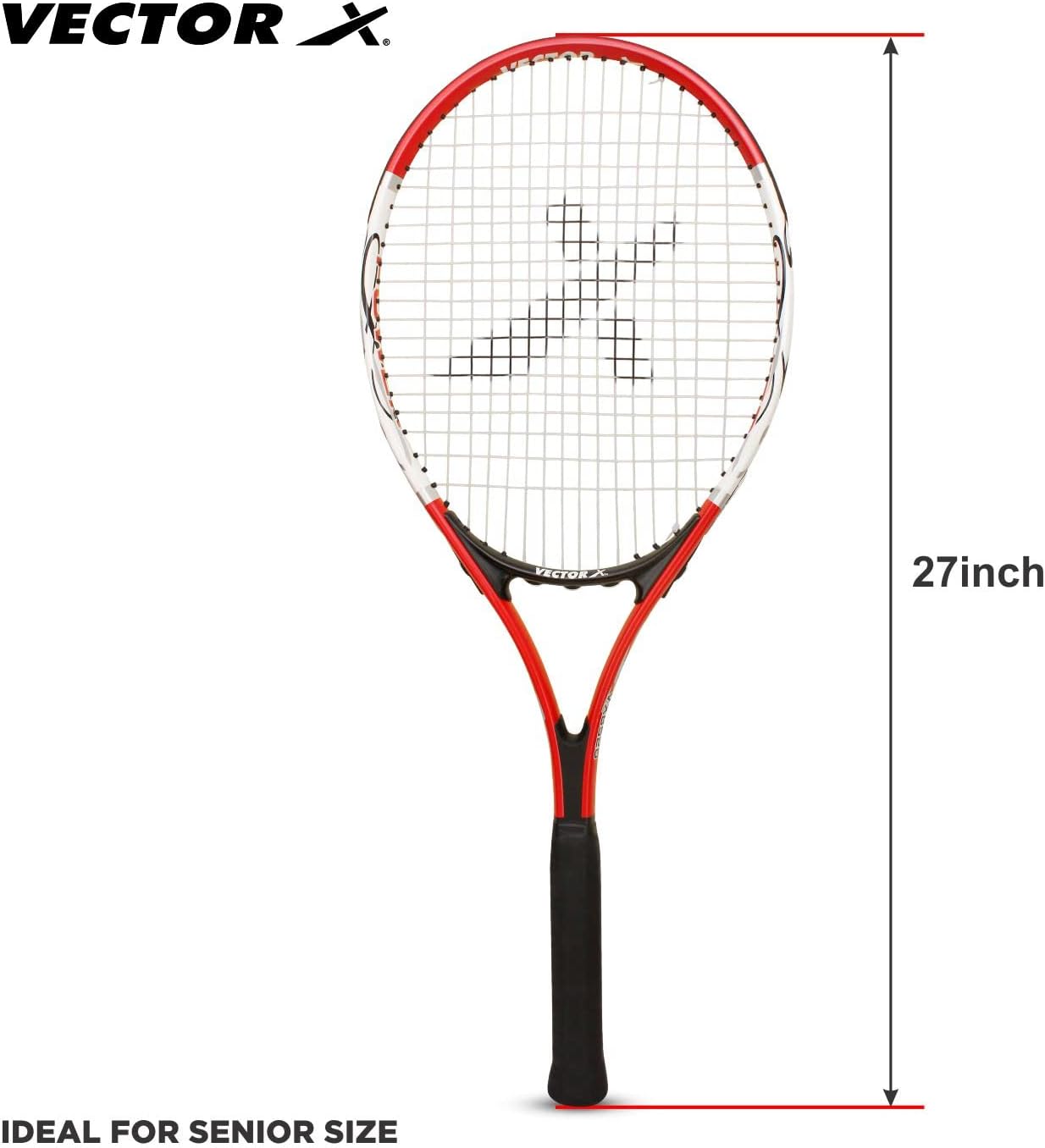 Vector X Vxt 520 27 inch Senior with 3/4 cover strung tennis racket (Red, White)
