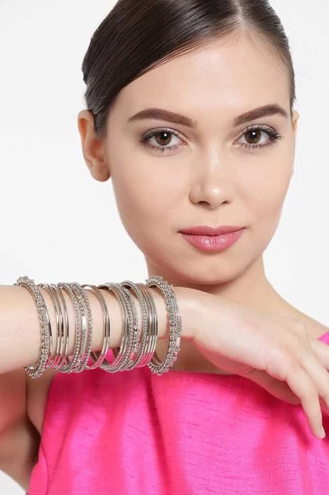 YouBella Traditional Silver-Plated Oxidized Bangle Set | Material: Brass | Size: 2.6 | Fashionable Art Jewelry | For Women and Girls | Long-Lasting Finish | Suitable for All Occasions