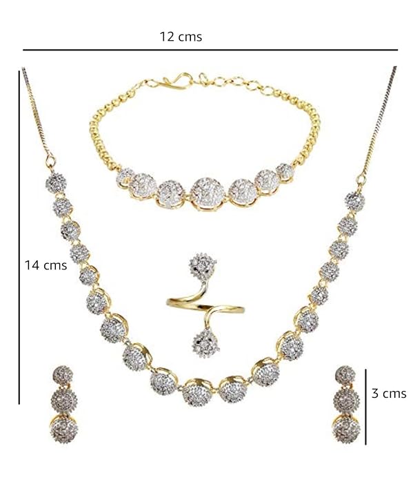 YouBella Crystal Stylish Necklace Jewellery Set | Mit Ohrringen, Ring und Armband | Gold Plated | Material: Messing | Modischer Kunstschmuck | Für Frauen & Mädchen | Langlebige Ausführung