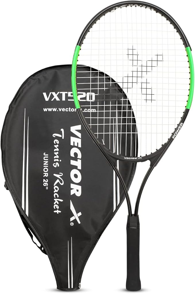 Vector X Vxt 520 Strung tennis racket | Color: Blue & White | Size: 26 inch | For men & boys | Material: Aluminum | Super light & easy to swing | Handle size - 4 3/8