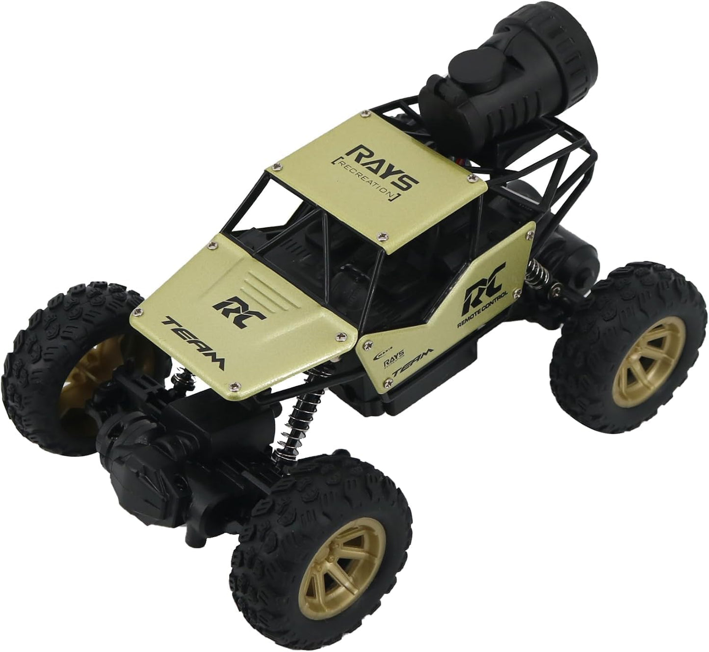 FUNFY 1:18 Rock Crawler RC-Spielzeugauto mit Allradantrieb | Schwarz | mit 4 weichen Aufhängungen, Doppelmotor, Blitznebelspray, Reifen mit besserer Haftung, Aluminiumkarosserie und wiederaufladbarem Akku | als Geschenk für Kinder