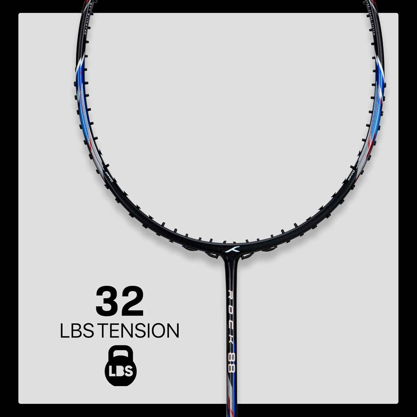 HUNDRED ROCK 88 Carbon Fiber Strung Badminton Racket with Full Racket Cover | For Intermediate Players | 78 grams | Maximum String Tension - 32lbs