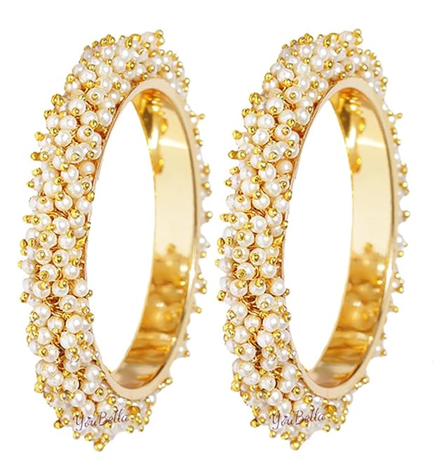 YouBella Traditional Beaded Bangles Set | Gold Plated | Material: Brass | Size: 2.6 | Fashionable Art Jewelry | For Women and Girls | Long-lasting Finish | Suitable for all occasions
