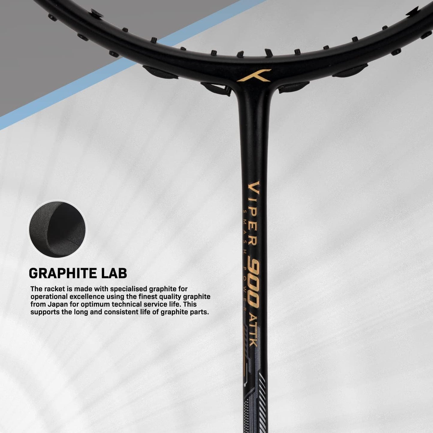 HUNDRED Viper 900 Carbon Fibre Strung Badminton Racket mit Full Racket Cover | Für Fortgeschrittene Spieler | 79 Gramm | Maximale Saitenspannung - 32lbs