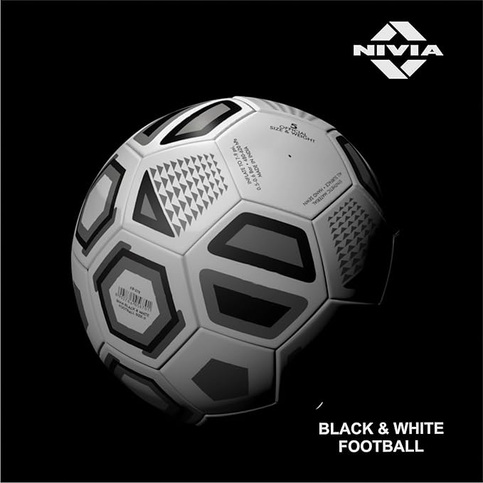 Nivia Black and White Football/Rubberized Stitched Football/32 Panel/Suitable for Hard Ground without Grass/Training Football/For Men/Women/Size - 5 (Black/White)