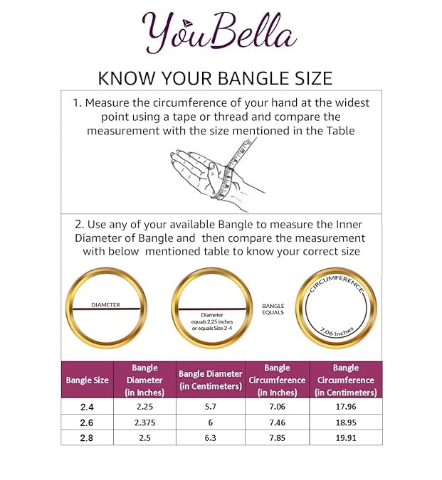 YouBella Gold-Plated & American Diamond Bangle Set for Women and Girls (Size 2.6) | Material: Brass | Skin-friendly | Best for Gifting | Wedding | Party Wear | Stylish | Suitable for All Occasions