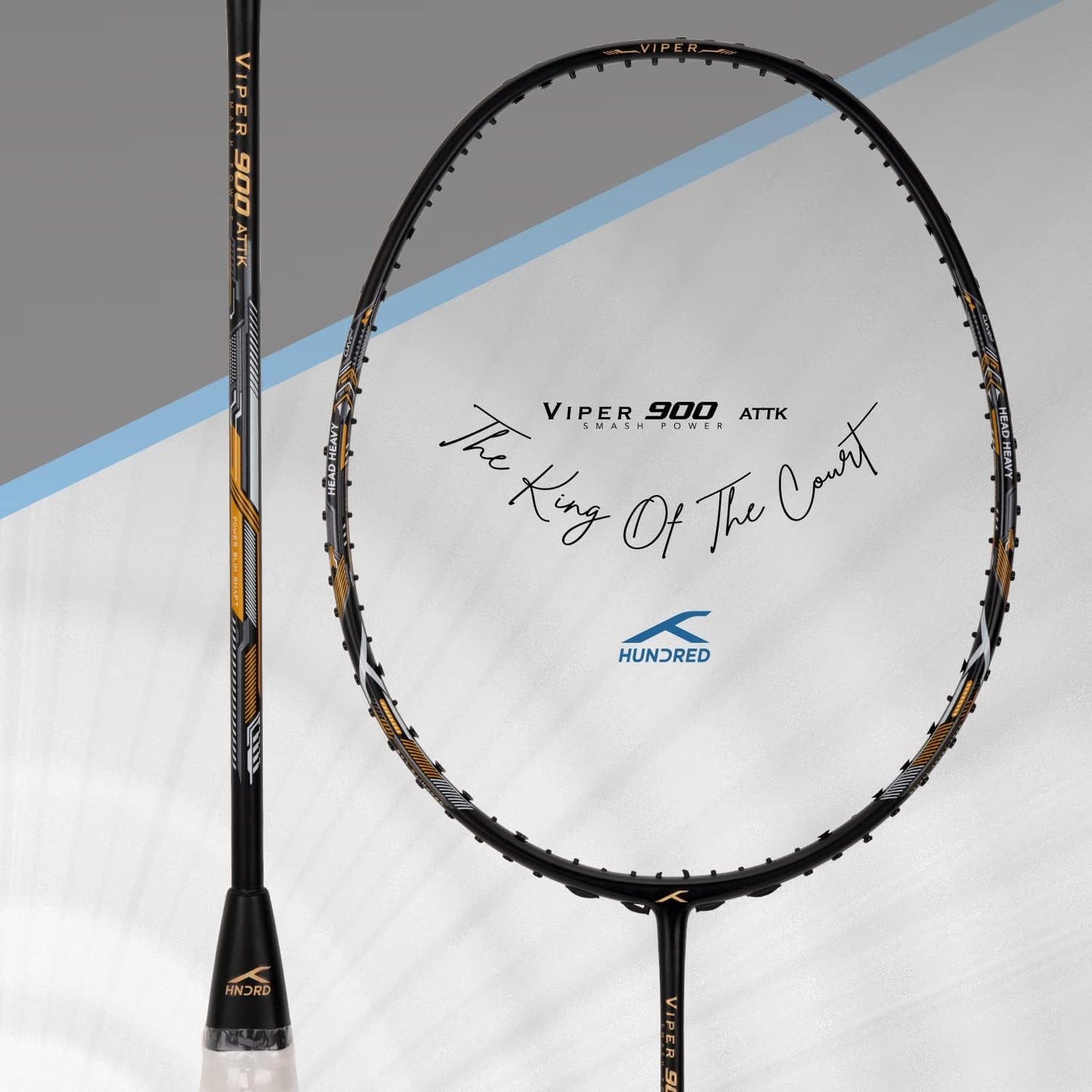 HUNDRED Viper 900 Carbon Fibre Strung Badminton Racket mit Full Racket Cover | Für Fortgeschrittene Spieler | 79 Gramm | Maximale Saitenspannung - 32lbs