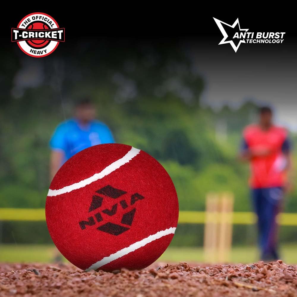 Nivia Heavy Cricket-Tennisball Packung mit 12 Bällen | Farbe: Rot | Material: Gummi | Schwerer Ball | Übungsball | Cricket-Trainingsball