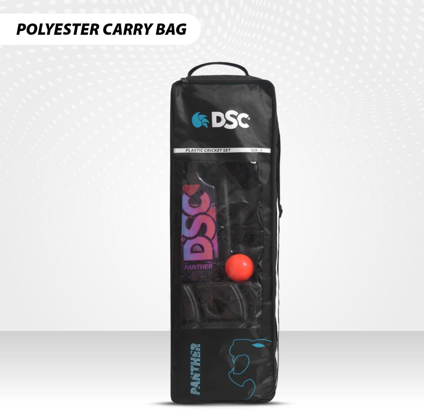 DSC Panther Cricket Set (1 Plastikschläger + 4 Plastikstümpfe + 2 Base + 2 Bails + 1 PVC Ball) | Farbe: Schwarz | Material: Kunststoff | Ideal für Tennis und Gully/Rasen-Cricket | Für Kinder