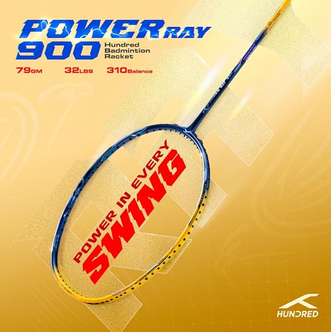 Hundred Power Ray 900 Badmintonschläger mit Vollbezug | 79 Gramm | Maximale Spannung ≤32 lbs