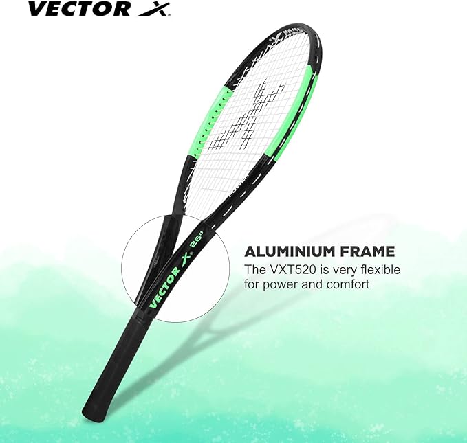 Vector X Vxt 520 Strung tennis racket | Color: Blue & White | Size: 26 inch | For men & boys | Material: Aluminum | Super light & easy to swing | Handle size - 4 3/8