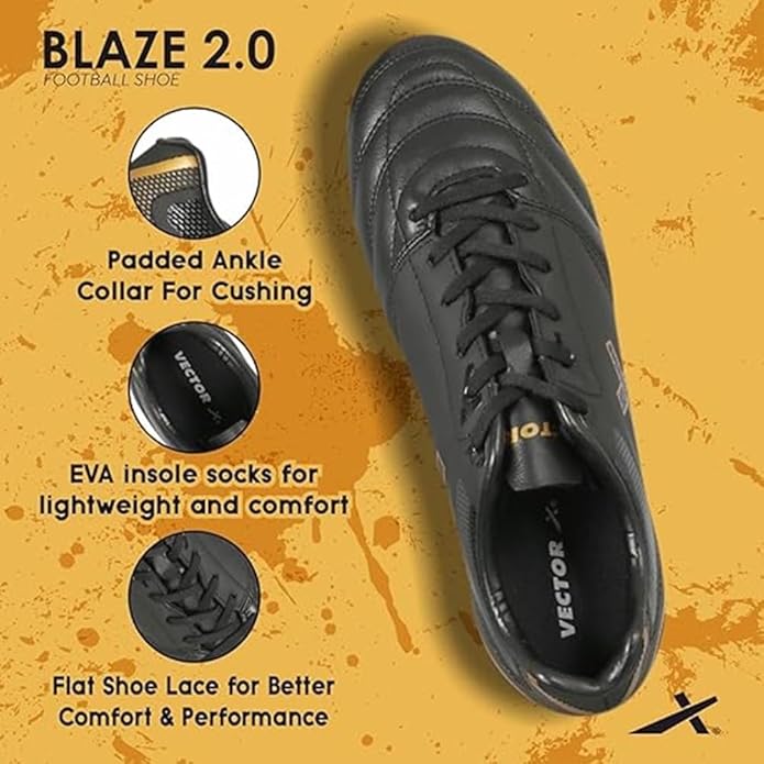 Vector X Herren Blaze Serie leichte Fußballschuhe mit TPU-Sohle & Superior Grip - Schwarz/Gold