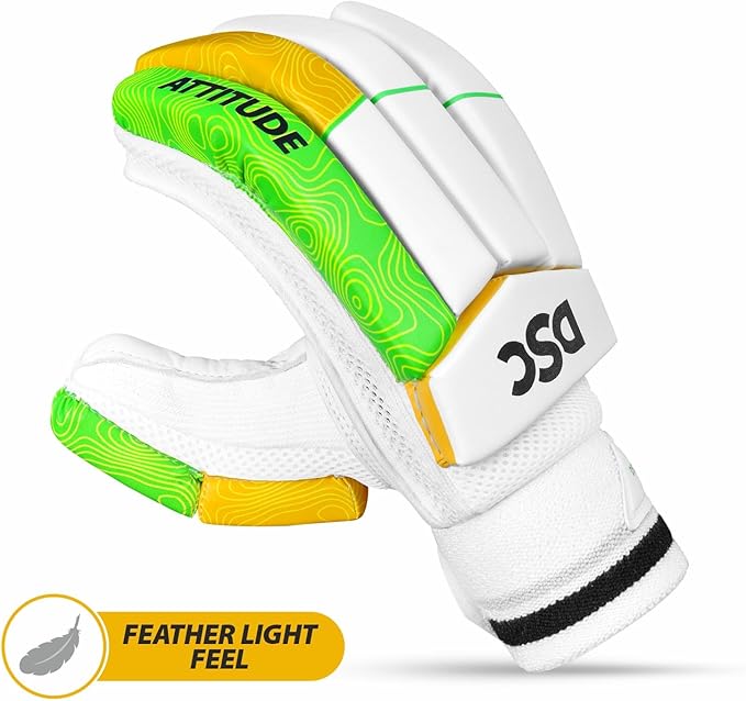 DSC Intense Attitude Cricket Batting Gloves | Color: Multicolor | Material: PU leather | for right-handed Batman | Lightweight | Reinforced protection in the two index fingers