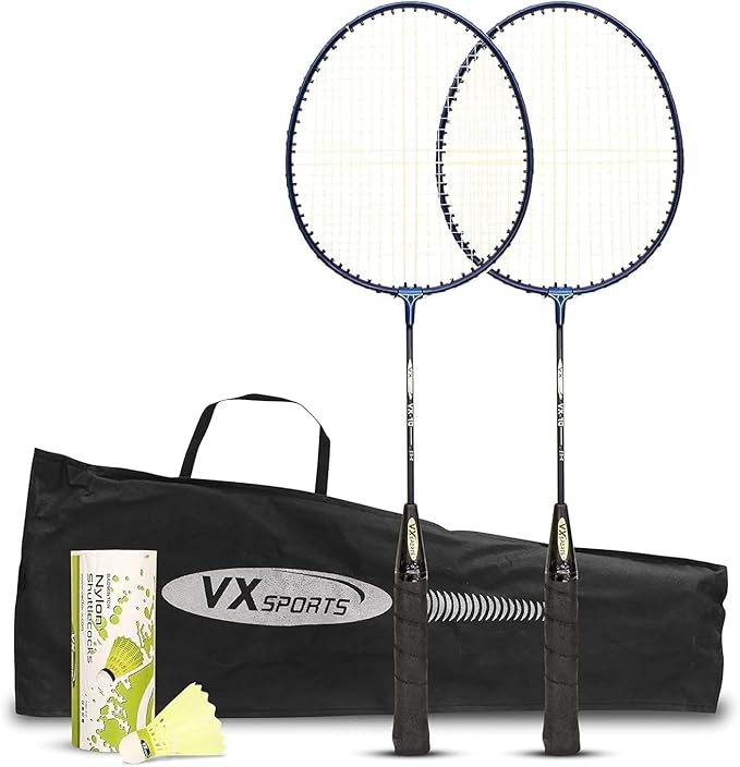 Vector X badminton racket | Color: Multicolour | Size: One size | For men & boys | Material: Aluminium | Set of 2 with 3 nylon shuttlecocks | Outdoor play, backyards | Sports training