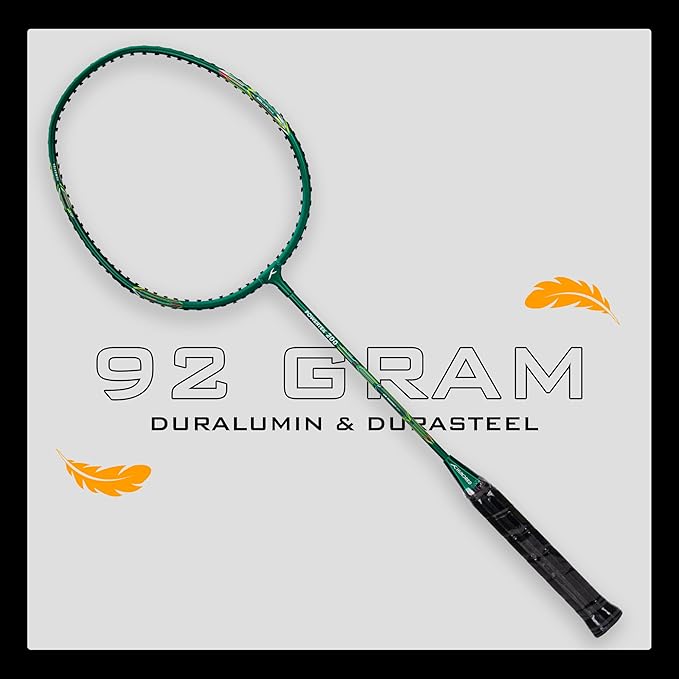HUNDRED Powertek 200 Badmintonschläger mit Kopfabdeckung (Größe: Standard, Griffgröße:G5) | Besaitet | Material: Aluminium | Für fortgeschrittene Spieler | Gewicht: 95 Gramm | Maximale Saitenspannung - 18-20lbs
