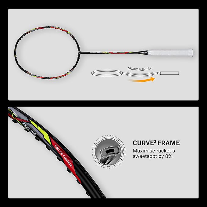 HUNDRED Powertek 2000 PRO Badminton Racket with Full String (Size: Standard, Grip Size: G6) | Stringing | Material: Graphite | For advanced players | Weight: 90 grams | Maximum string tension - 22-24lbs