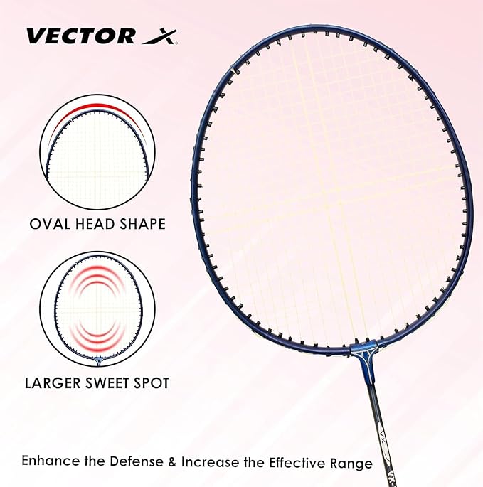 Vector X badminton racket | Color: Multicolour | Size: One size | For men & boys | Material: Aluminium | Set of 2 with 3 nylon shuttlecocks | Outdoor play, backyards | Sports training