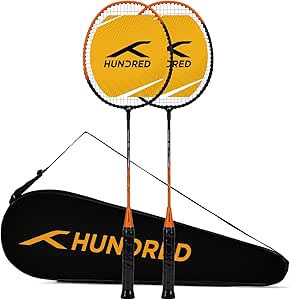 HUNDRED Powertek 100 (set of 2) full-string badminton racket (size: standard, grip size: G5) | Stringing | Material: aluminum | Maximum tension: 16-18lbs | for advanced players