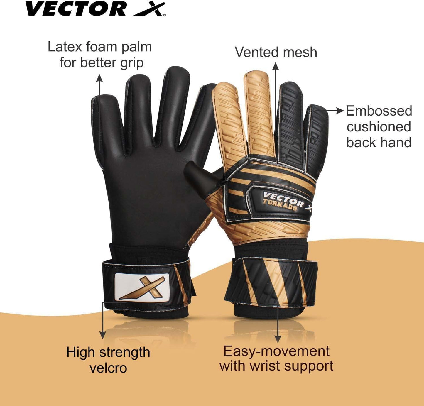 Vector X Tornado Goal Keeper Gloves | für Mehrzweckgebrauch Starker Griff für die härtesten Saves | mit Finger Spines, um herrlichen Schutz und Komfort zu geben | Finger Saver | Multicolor