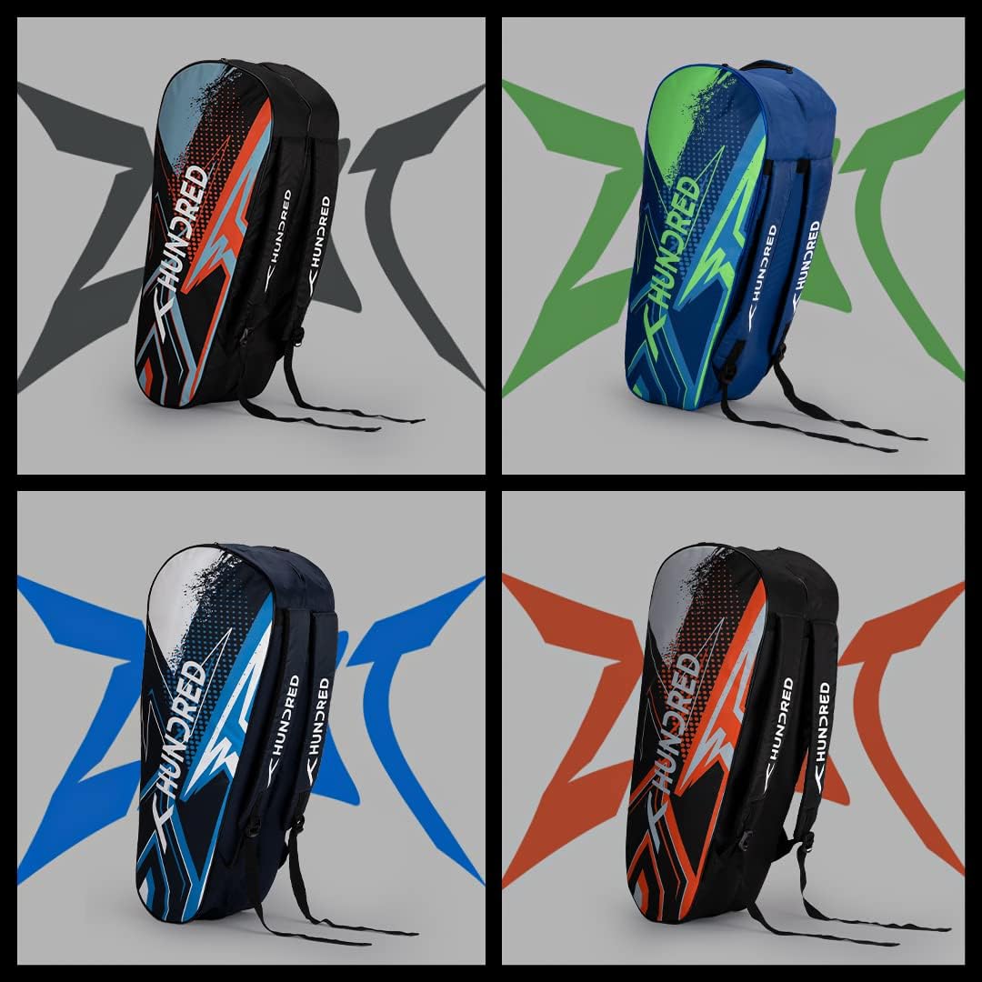 HUNDRED Zest Badminton- und Tennisschläger-Tasche | Material: Polyester | Mehrere Fächer mit Seitentasche | Einfacher Tragegriff | Gepolsterte Rückengurte | Reißverschlusstasche vorne
