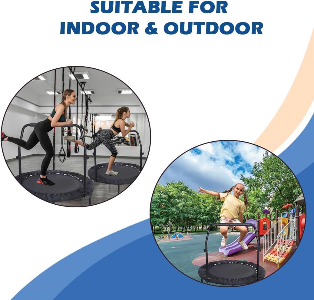 Endless 40” Foldable Mini Trampoline with Handle and Max. load 220 kg | Black & Red | Material: Alloy steel, nylon | Indoor and outdoor fitness workouts | Anti-slip | Perfect for aerobic exercises
