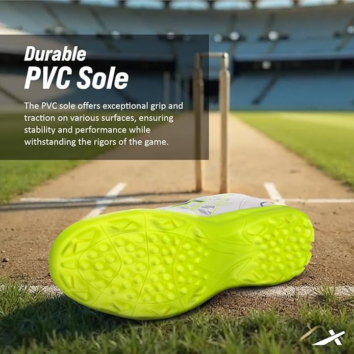 Vector X Blaster-22 Yards Cricket Shoes | Color: White & Green | Size: 4 UK/ 5US/ 38EU | For Men & Boys | Material: Synthetic | High quality rubber outsole with rounded studs