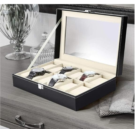 YouBella Jewelry and Watch Organizer Box for Men and Women Watch Case Holder Organizer Case with 12 Slots for Watches in PU Leather
