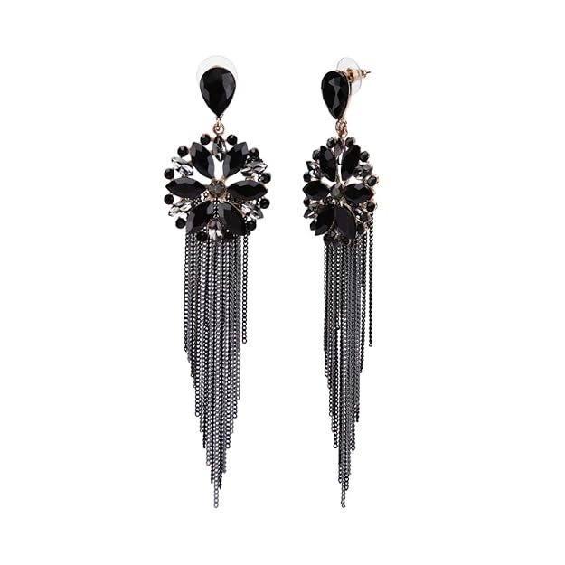YouBella Schmuck Ohrringe | Farbe: Schwarz | Kristall-Quasten-H&made-Ohrringe für Mädchen und Frauen | Am besten zum Verschenken | Hochzeit | Stilvoll | Partykleidung | Mode | Geeignet für alle Gelegenheiten