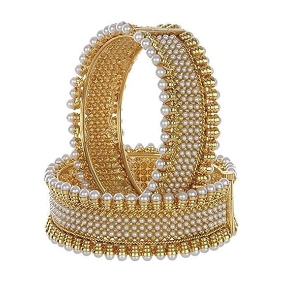 YouBella Stylish Traditional Jewellery Gold Plated and Pearl Bangle Set for Women