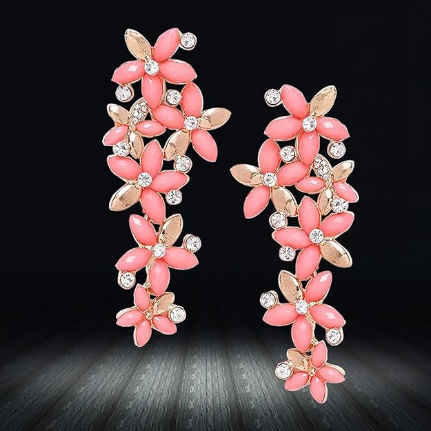 YouBella Florale Tropfenohrringe | Hellrosa | Vergoldet | Modischer Kunstschmuck | Für Frauen und Mädchen | Perfekt für besondere Anlässe und Bürokleidung | Schenken & Hochzeit | Premium-Qualität