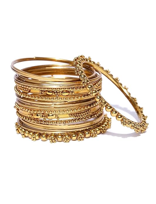 YouBella Traditional Gold Plated Oxidized Bangle Set | Material: Brass | Size: 2.6 | Fashionable Art Jewelry | For Women & Girls | Durable Design | Suitable for All Occasions