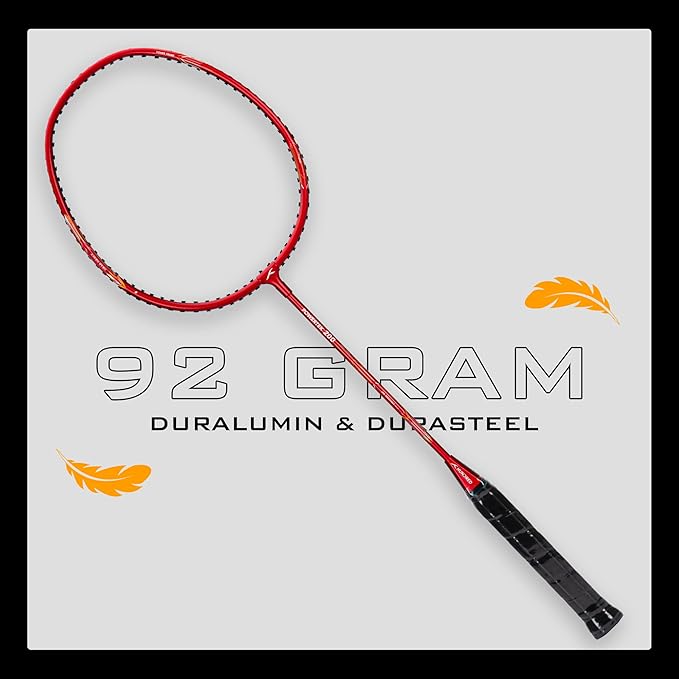 HUNDRED Powertek 200 Badmintonschläger mit Kopfabdeckung (Größe: Standard, Griffgröße:G5) | Besaitet | Material: Aluminium | Für fortgeschrittene Spieler | Gewicht: 95 Gramm | Maximale Saitenspannung - 18-20lbs