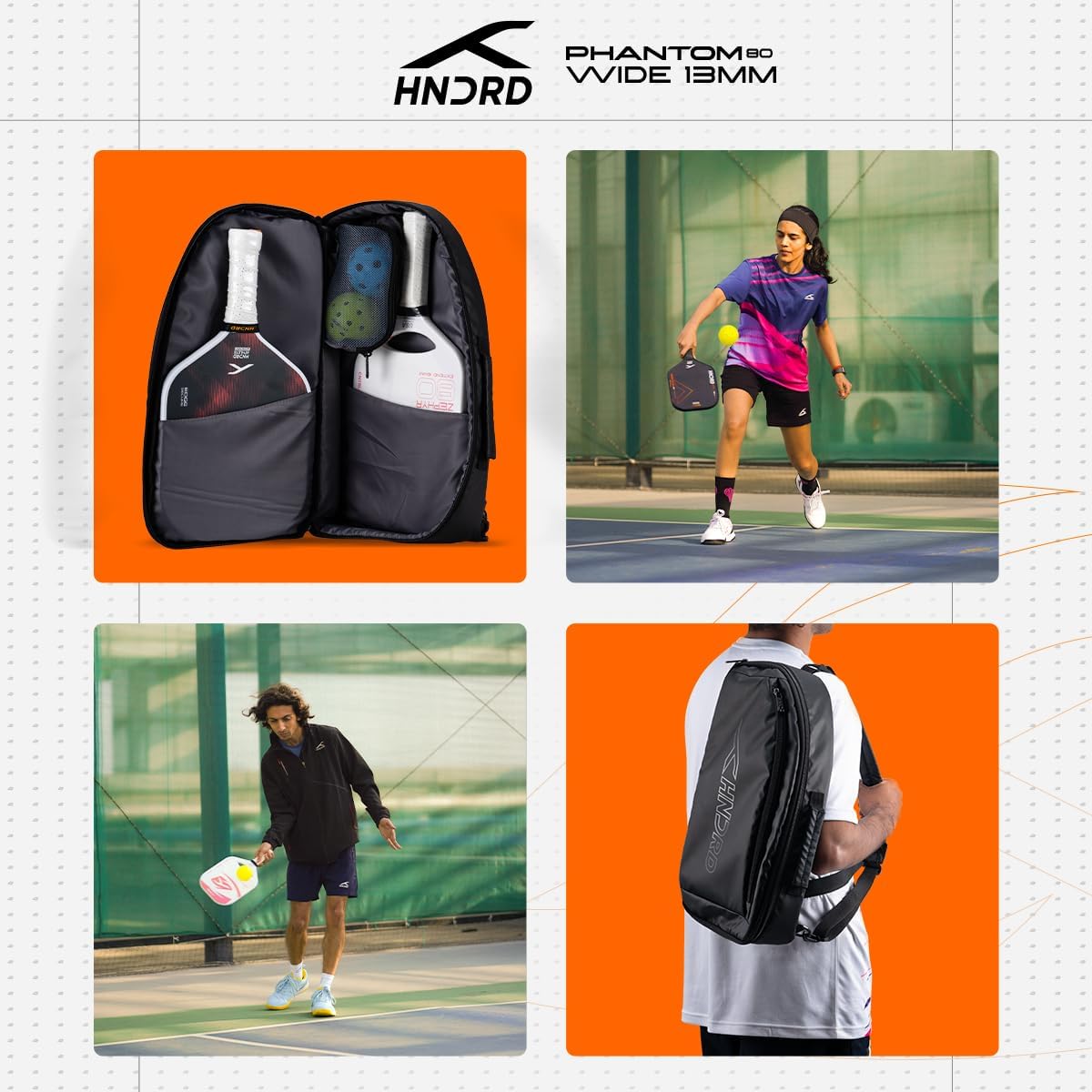 Hundred Phantom 80 Pickleball-Schläger | EXTEND/ WIDE | USA-Zulassung | Japanische Rohkarbonfaser | 16 mm/ 13 mm | Schwarz/Orange | Optimiert für Kontrolle und Spin | Leichter Schläger mit komfortablem Griff