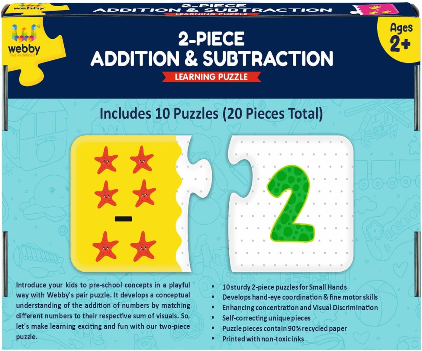 Webby Learning Pack Puzzle Lernspielzeug für Kinder Fördert die Gehirnfunktion, Konzentration und motorischen Fähigkeiten 10 bunte Puzzles – interaktives Lernen