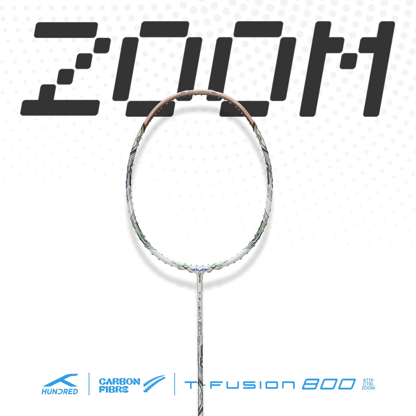 HUNDRED T-Fusion 800 Zoom Unstrung Badminton Racket | Max. Spannung ≤34 lbs | T-Fuse & Muscle Frame Tech | Leicht & Ausgewogen | G6-Griff | Volle Abdeckung | Für fortgeschrittene Spieler