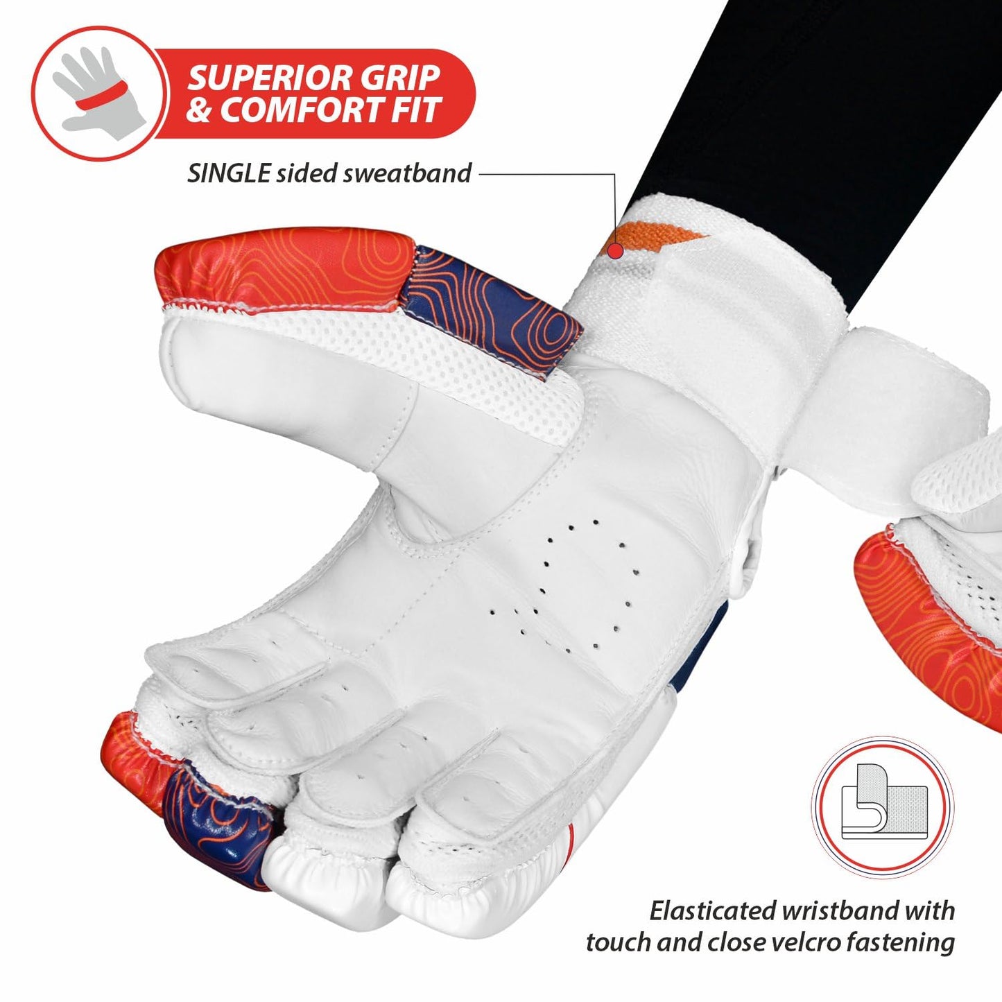 DSC Intense Attitude Cricket Batting Gloves | Color: Multicolor | Material: PU leather | for right-handed Batman | Lightweight | Reinforced protection in the two index fingers