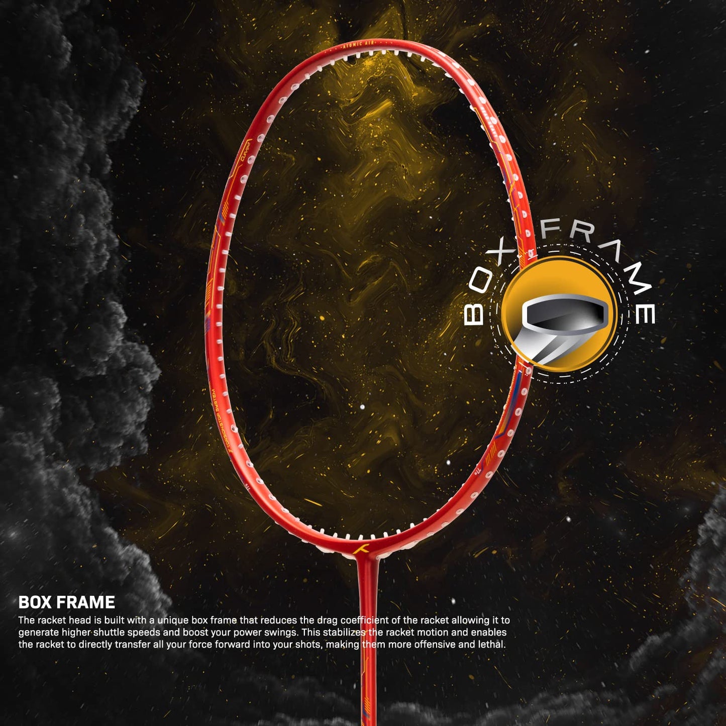 HUNDRED Atomic Air 77 Carbonfaser-Badmintonschläger mit Besaitung und vollständiger Schlägerhülle Für fortgeschrittene Spieler | 77 Gramm | Maximale Saitenspannung – 32 lbs