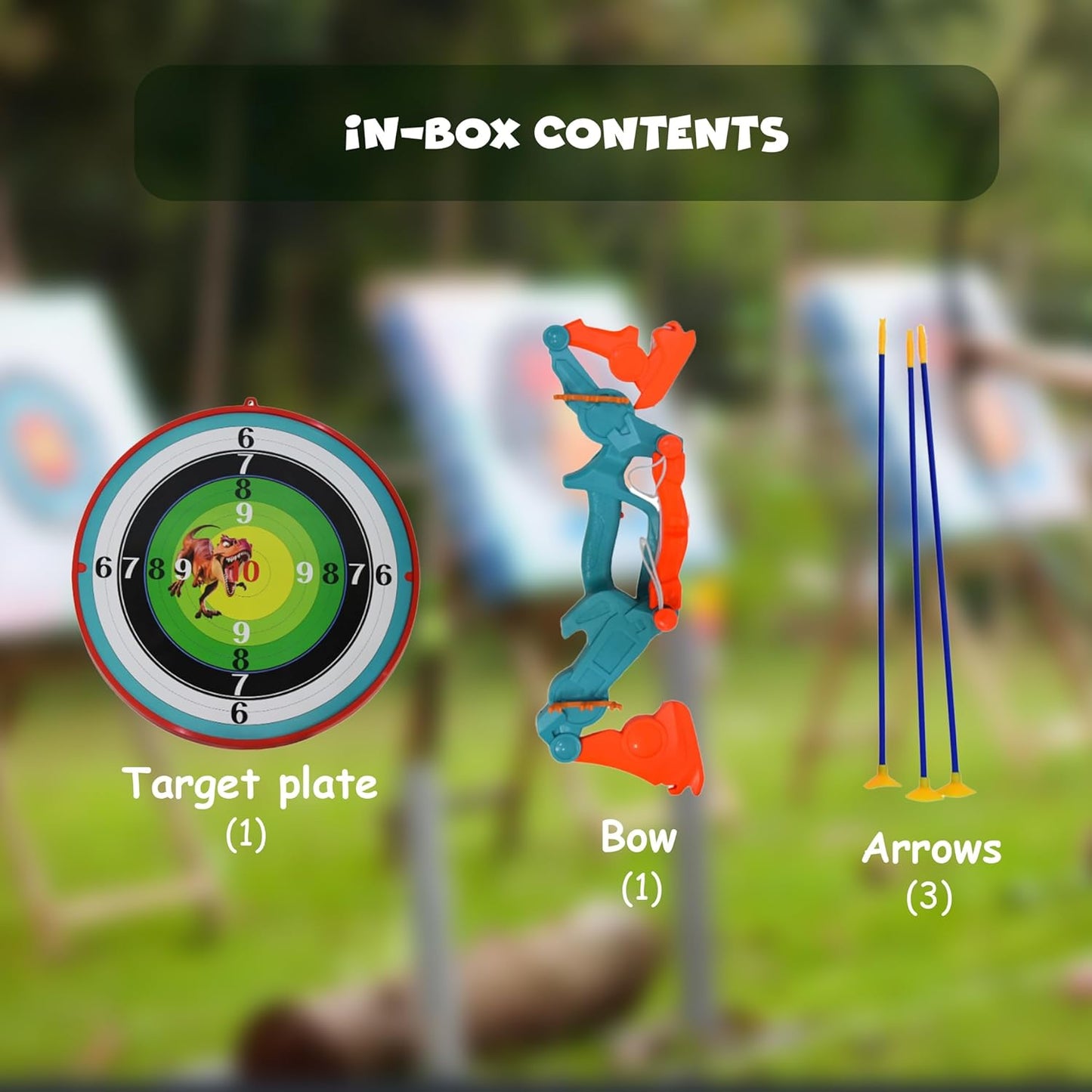FUNFY Faltbares Dino-Spielzeugset mit Pfeil, Bogen und Dartscheibe | Mehrfarbig | Bogenschießen für drinnen und draußen | Perfekt für Abenteuer unterwegs oder Wettkämpfe im Garten und als Geburtstagsgeschenk für Kinder