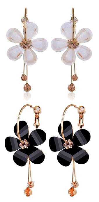 YouBella Florale Tropfenohrringe | Kombi | Weiß & Schwarz | Vergoldet | Modischer Kunstschmuck | Für Frauen und Mädchen | Perfekt für besondere Anlässe und Bürokleidung | Schenken & Hochzeit