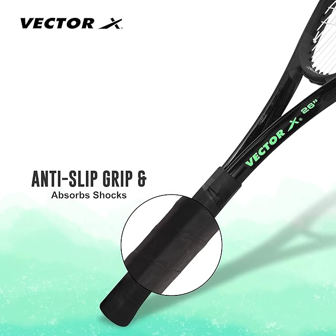 Vector X Vxt 520 Strung tennis racket | Color: Blue & White | Size: 26 inch | For men & boys | Material: Aluminum | Super light & easy to swing | Handle size - 4 3/8