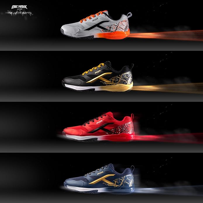 HUNDRED Beast Max Non-Marking Professional Badminton Shoes for Men (Black/Gold, EU 44/UK 10/US 11) | Material: Polyester/TPU | Suitable for indoor tennis/squash/table tennis/basketball & padel