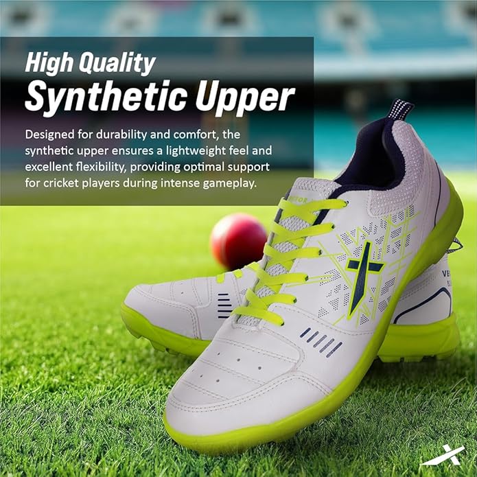 Vector X Blaster-22 Yards Cricket Shoes | Color: White & Green | Size: 4 UK/ 5US/ 38EU | For Men & Boys | Material: Synthetic | High quality rubber outsole with rounded studs