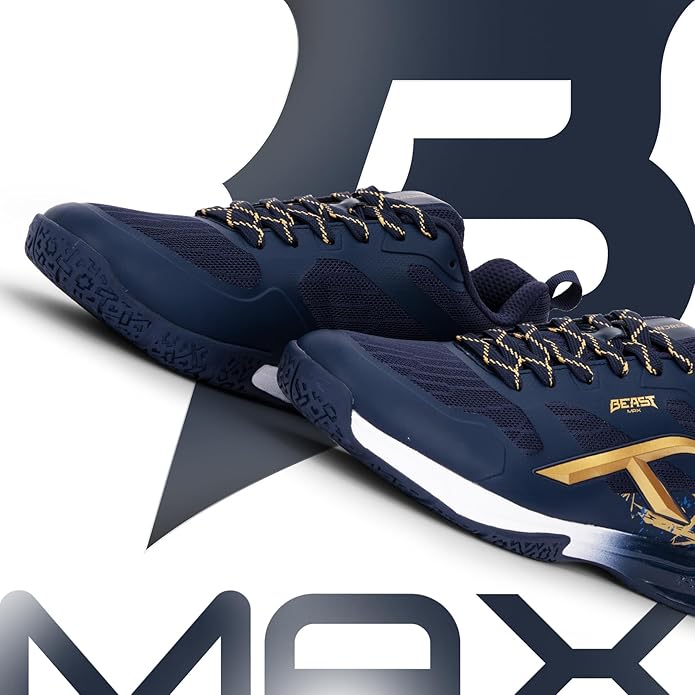 HUNDRED Beast Max Non-Marking Professional Badminton Shoes for Men (Black/Gold, EU 44/UK 10/US 11) | Material: Polyester/TPU | Suitable for indoor tennis/squash/table tennis/basketball & padel